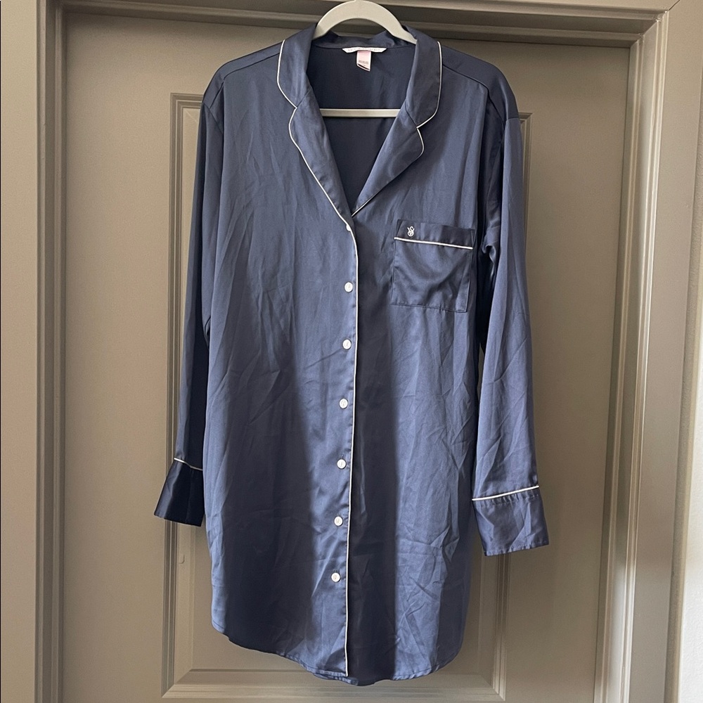 Victoria's Secret Gray/Blue Satin Sleep Shirt with Pink Label
